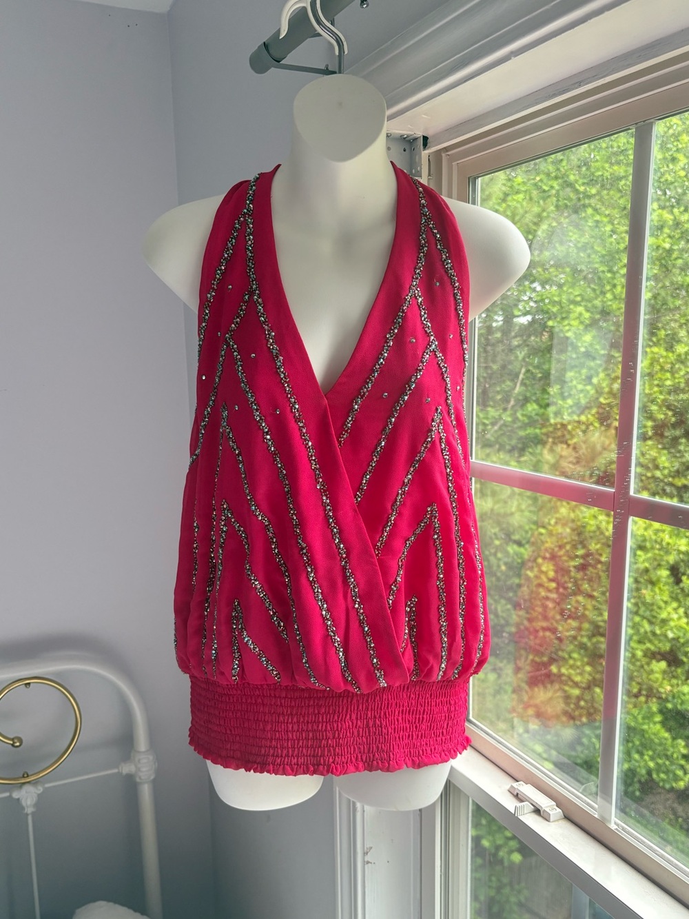 Y2K Vintage Venus bright pink beaded halter top